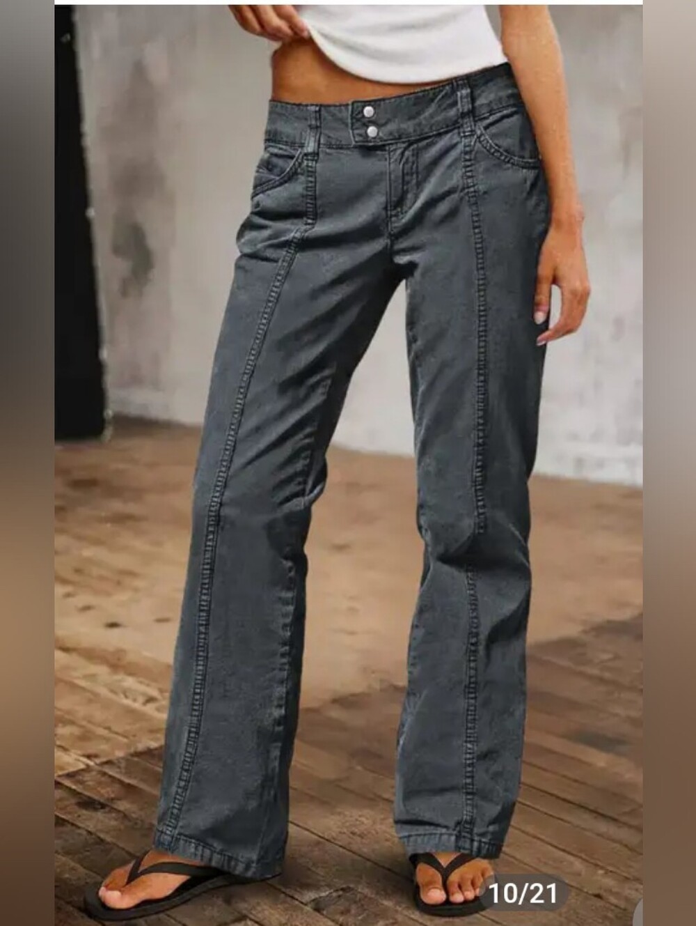 Flamingals Front Solid Seam Mid Rise Straight Leg Dark Gray Pants NWT Large